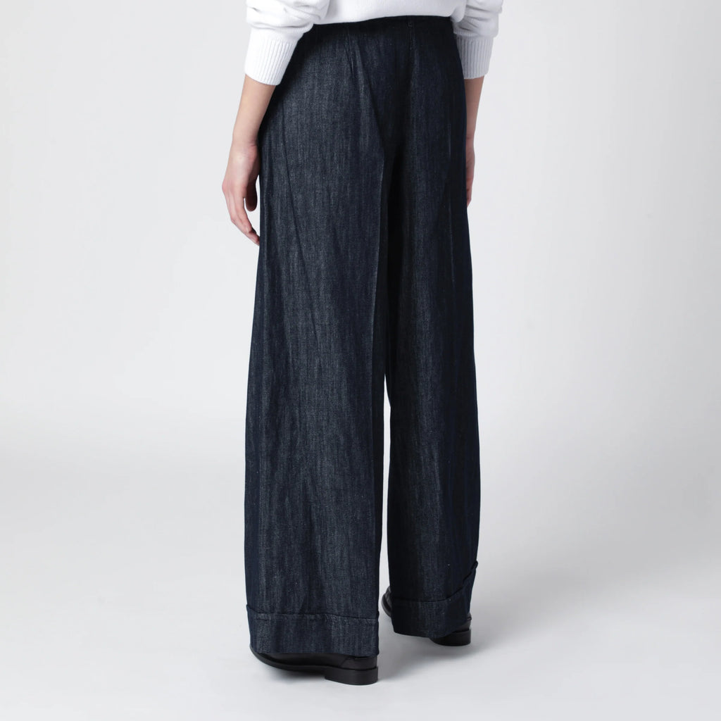 S Max Mara Straight navy blue cotton and linen denim trousers