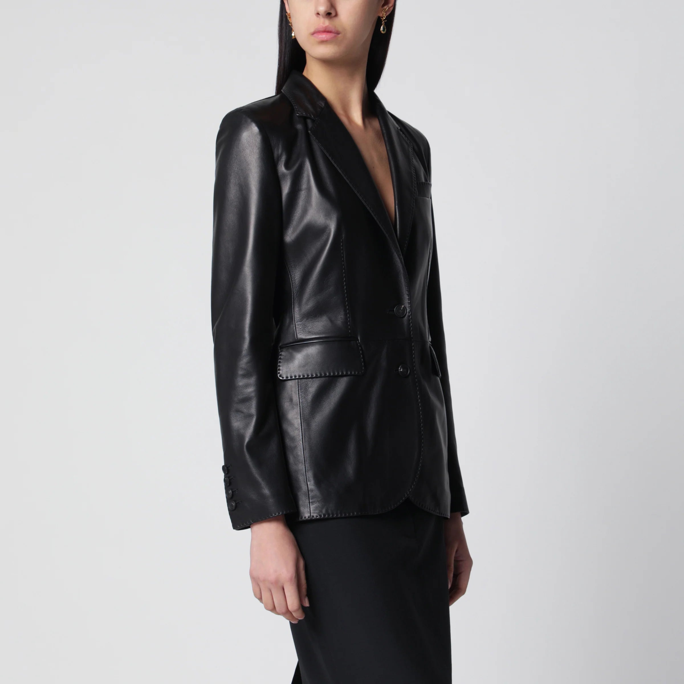 Tagliatore Black single-breasted leather jacket