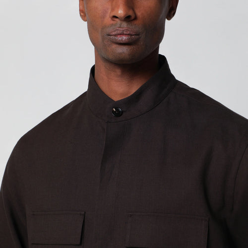 ZEGNA Brown linen overshirt