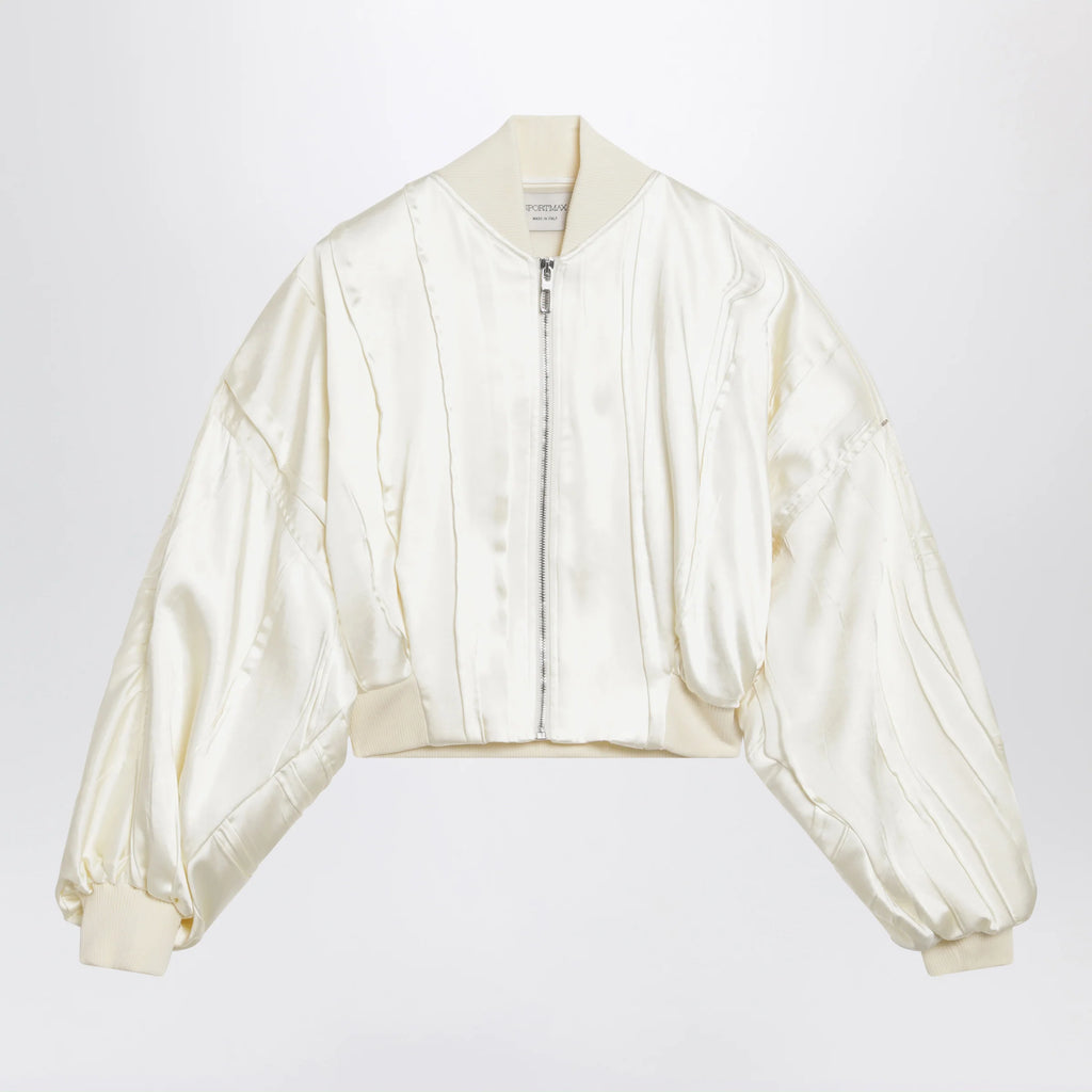 Sportmax Ivory pleated satin bomber jacket