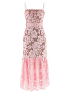 Self-Portrait Pink Crochet Lace Midi Dress