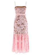 Self-Portrait Pink Crochet Lace Midi Dress