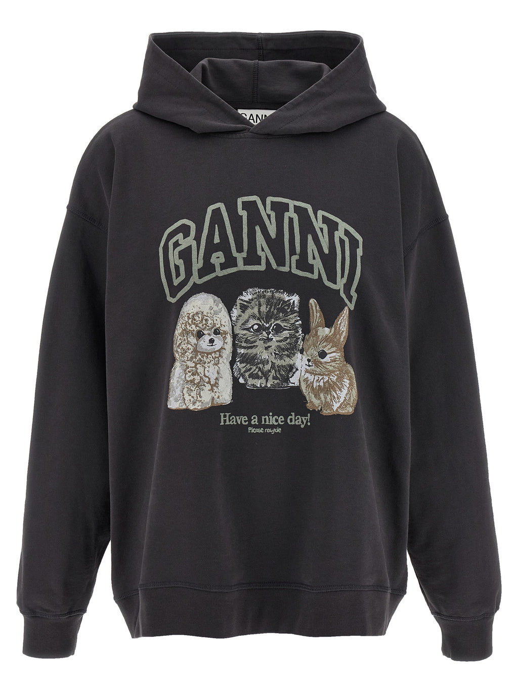 Ganni Grey Animal Print Hoodie