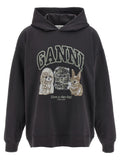 Ganni Grey Animal Print Hoodie