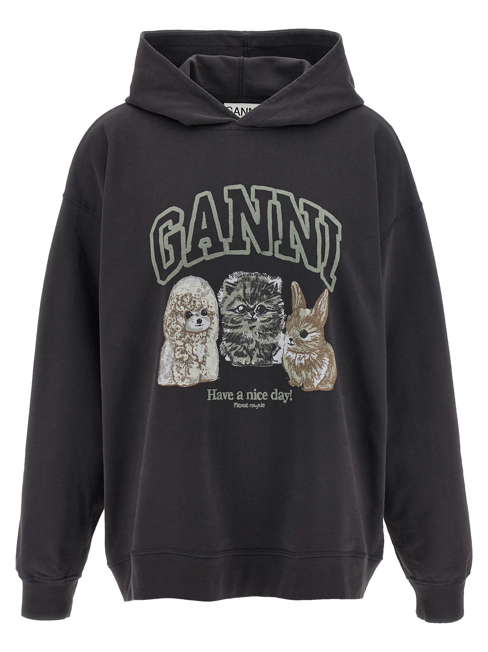 Ganni Grey Animal Print Hoodie