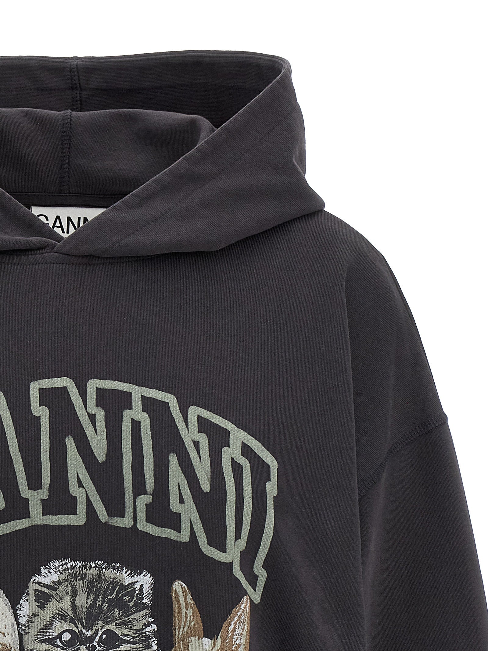Ganni Grey Animal Print Hoodie