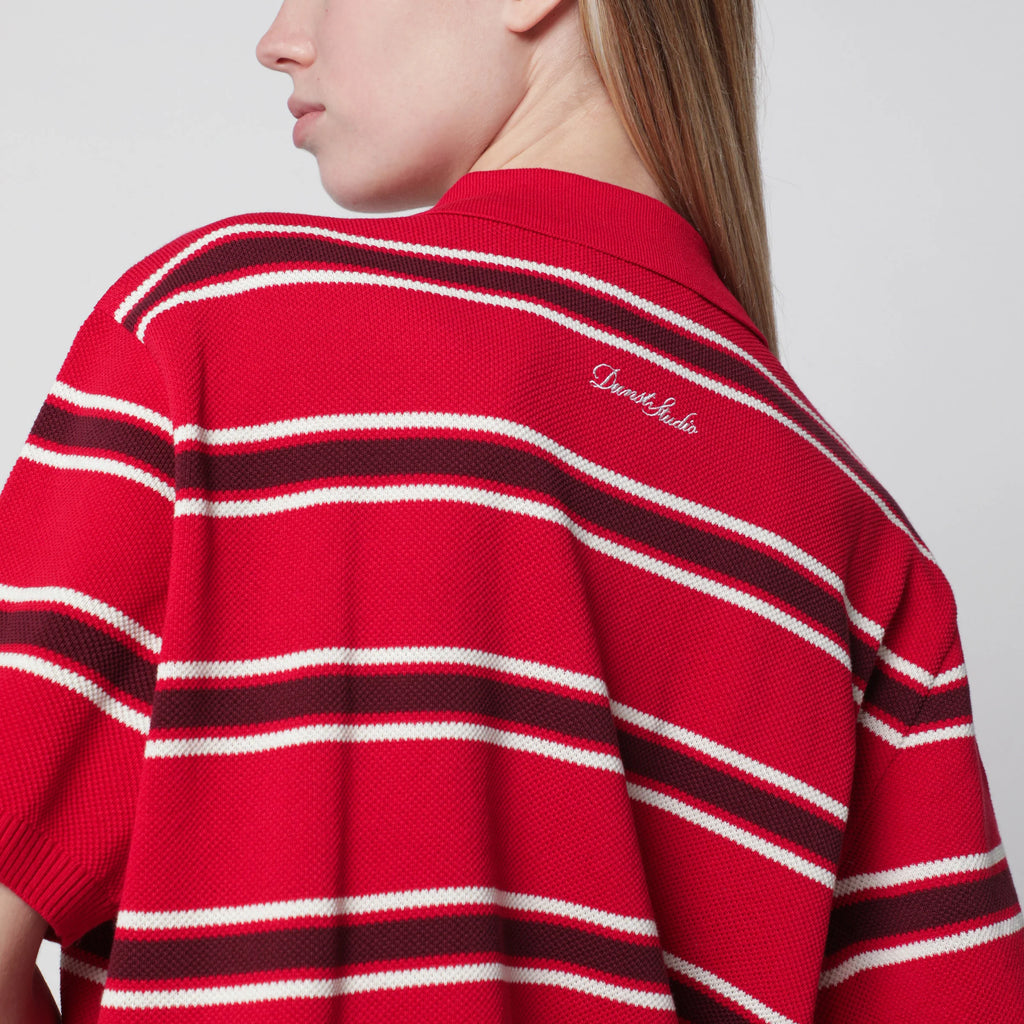 Dunst Red/burgundy striped cotton polo shirt