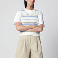 Dunst Ivory/green/light blue striped crochet-effect vest
