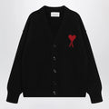 Ami Paris Ami De Coeur cardigan in black merino wool knit