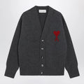 Ami Paris Ami De Coeur cardigan in grey mélange merino wool knit
