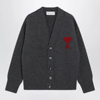 Ami Paris Ami De Coeur cardigan in grey mélange merino wool knit