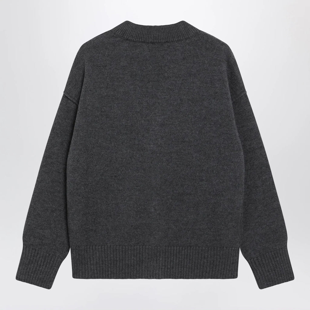 Ami Paris Ami De Coeur cardigan in grey mélange merino wool knit