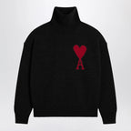 Ami Paris Ami De Coeur sweater in black merino wool knit
