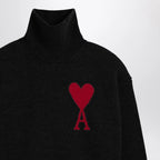 Ami Paris Ami De Coeur sweater in black merino wool knit
