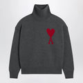 Ami Paris Ami De Coeur sweater in grey mélange merino wool knit