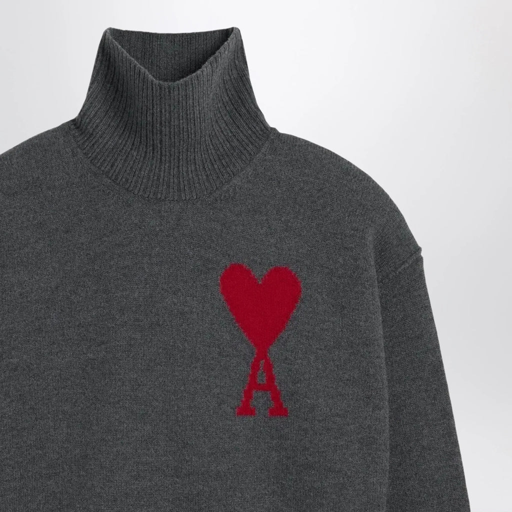 Ami Paris Ami De Coeur sweater in grey mélange merino wool knit