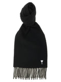 Ami Paris Quota Scarf With Adc Embroidery And Fringes