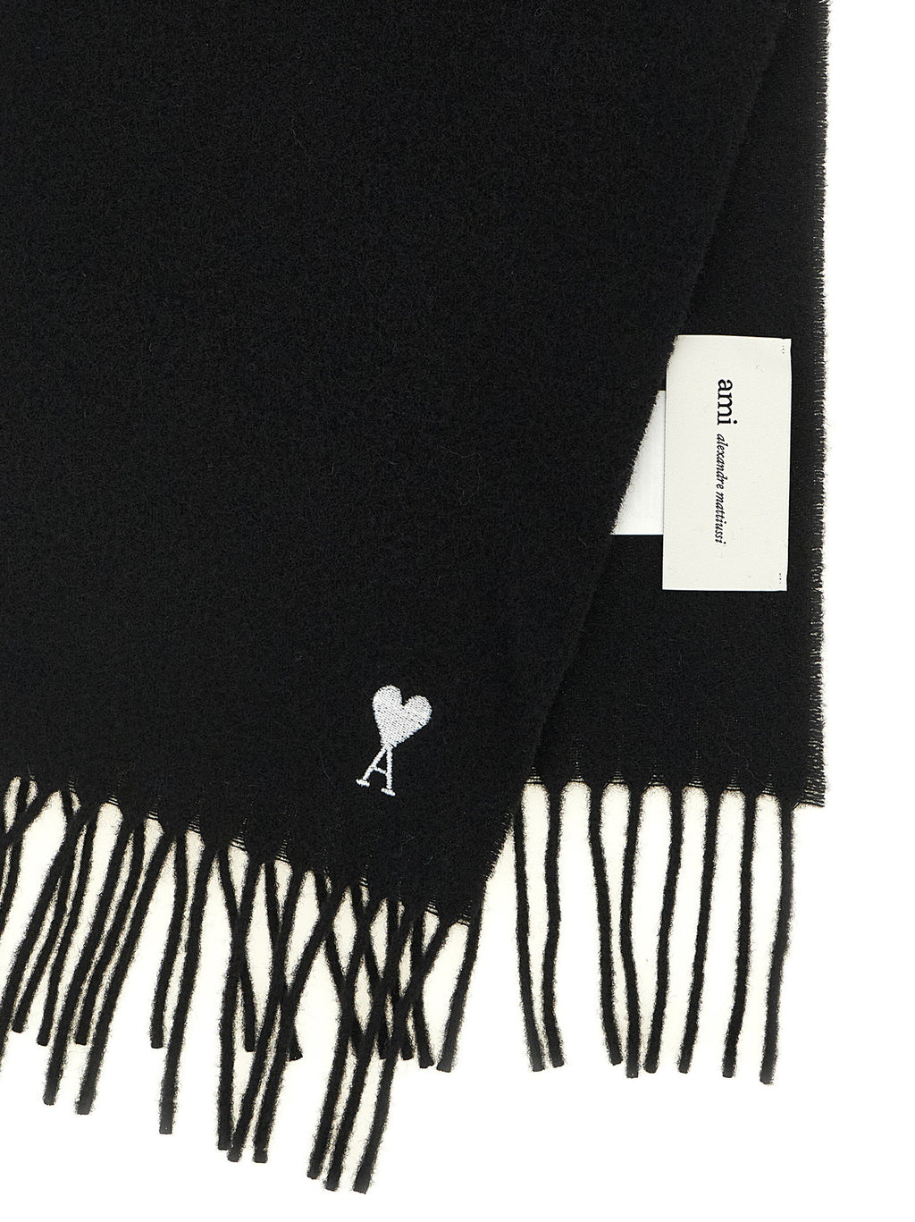 Ami Paris Quota Scarf With Adc Embroidery And Fringes