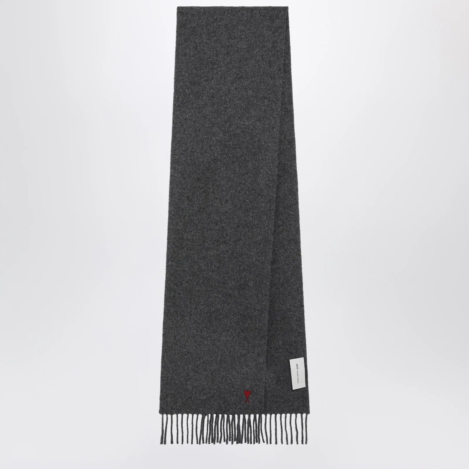 Ami Paris Grey Ami de Cœur Wool Scarf