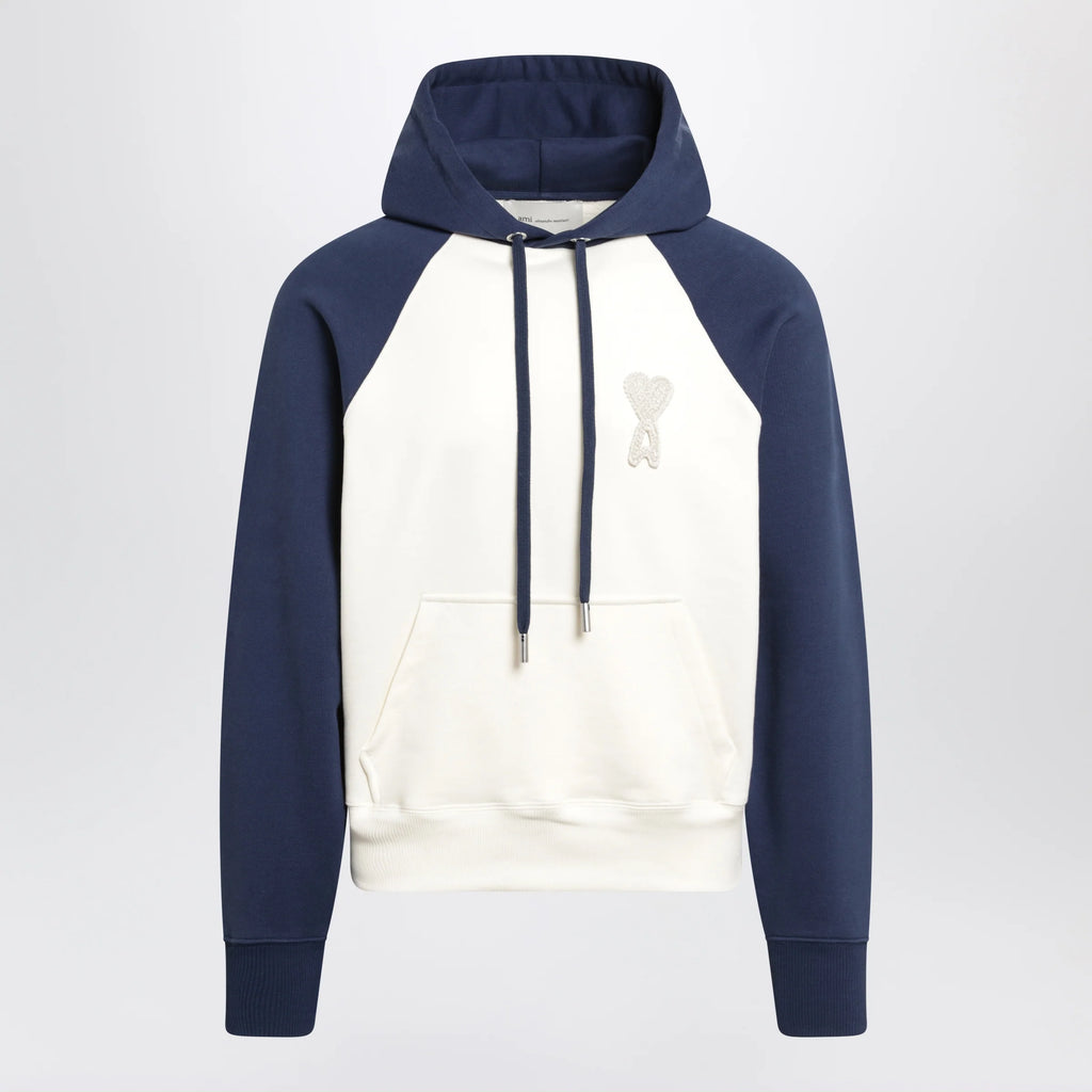 Ami Paris Ami De Coeur hoodie in cream/blue