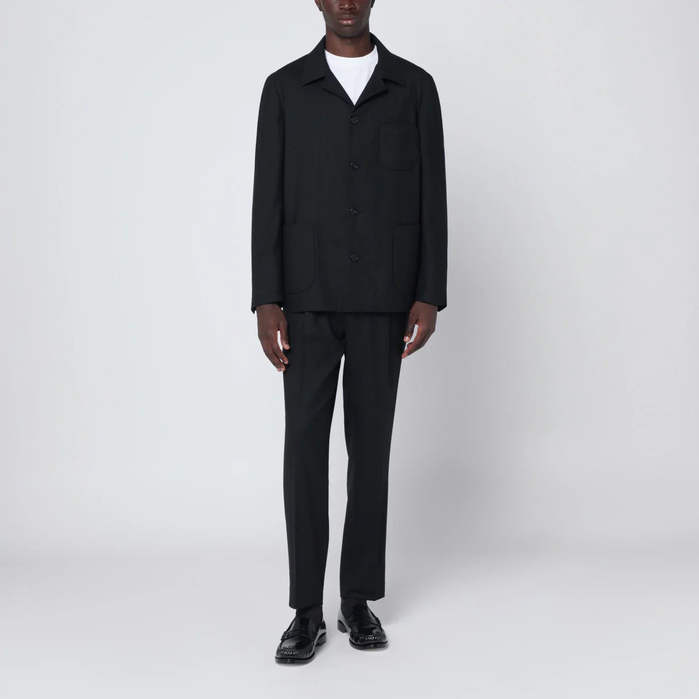 Santaniello Black single-breasted suit in wool blend