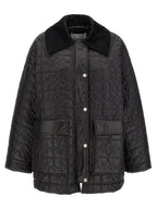 Ganni Black Shiny Quilt Midi Jacket
