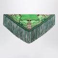 ETRO Green silk jacquard scarf with fringes